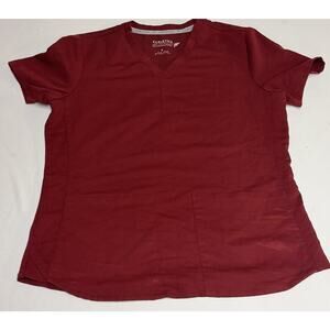 Fabletics Women's 2-Pocket Short Sleeve Scrub Top Maroon V-Neck Sz Small Medical